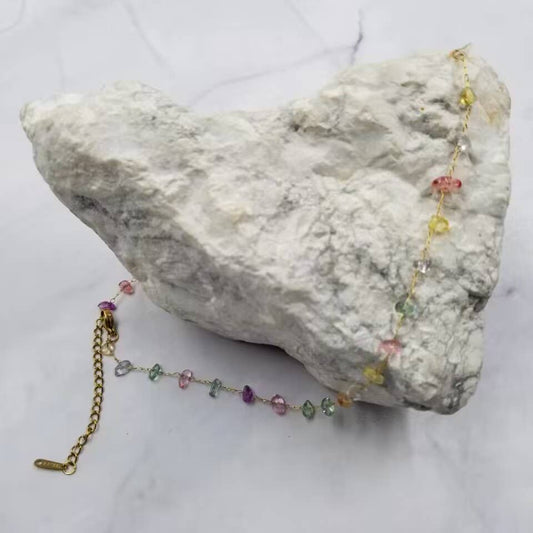 Multi-Colored Stone 18K Gold Plated Chain Necklace