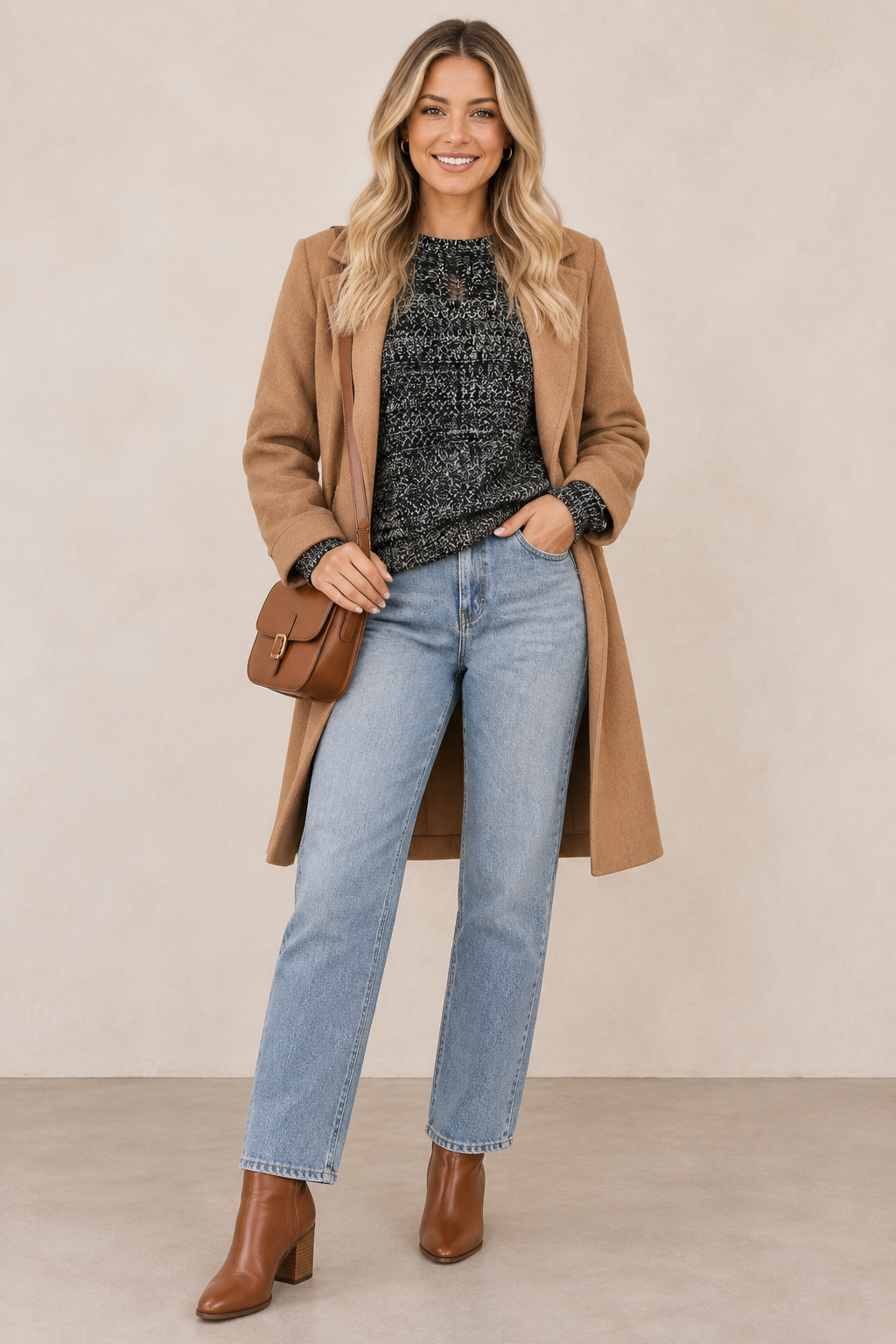 Fall outfit featuring the Black Marled Knit Pullover Sweater