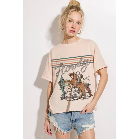 Howdy desert print French Terry Short Sleeve Top
