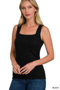 Black ribbed square neck sleeveless top