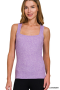 Purple ribbed square neck sleeveless top