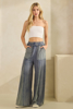 Model wearing Denim Blue Coastal Breeze Wide-Leg Pants, front view