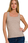 Neutral ribbed square neck sleeveless top